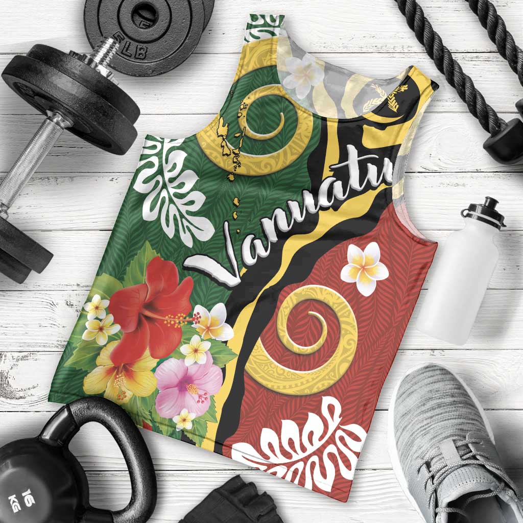 Melanesian Vanuatu Tribal Boar Tusk Men Tank Top Tropical Plants and Namele Motifs LT03 - Polynesian Pride