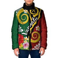 Melanesian Vanuatu Tribal Boar Tusk Padded Jacket Tropical Plants and Namele Motifs LT03 Men Green - Polynesian Pride