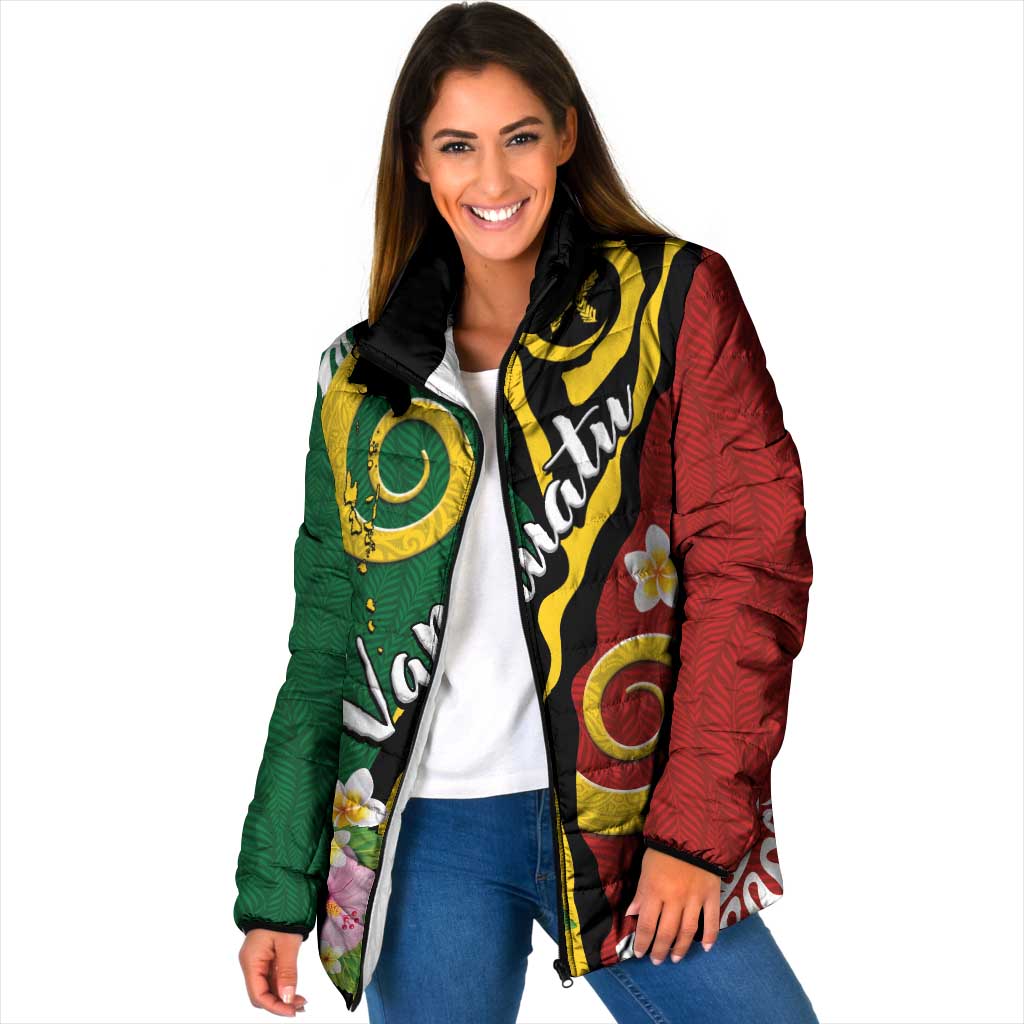Melanesian Vanuatu Tribal Boar Tusk Padded Jacket Tropical Plants and Namele Motifs LT03 Women Green - Polynesian Pride