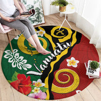 Melanesian Vanuatu Tribal Boar Tusk Round Carpet Tropical Plants and Namele Motifs - Polynesian Pride