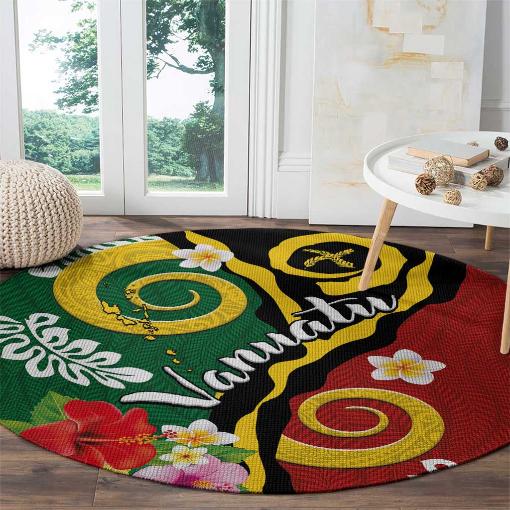 Melanesian Vanuatu Tribal Boar Tusk Round Carpet Tropical Plants and Namele Motifs - Polynesian Pride