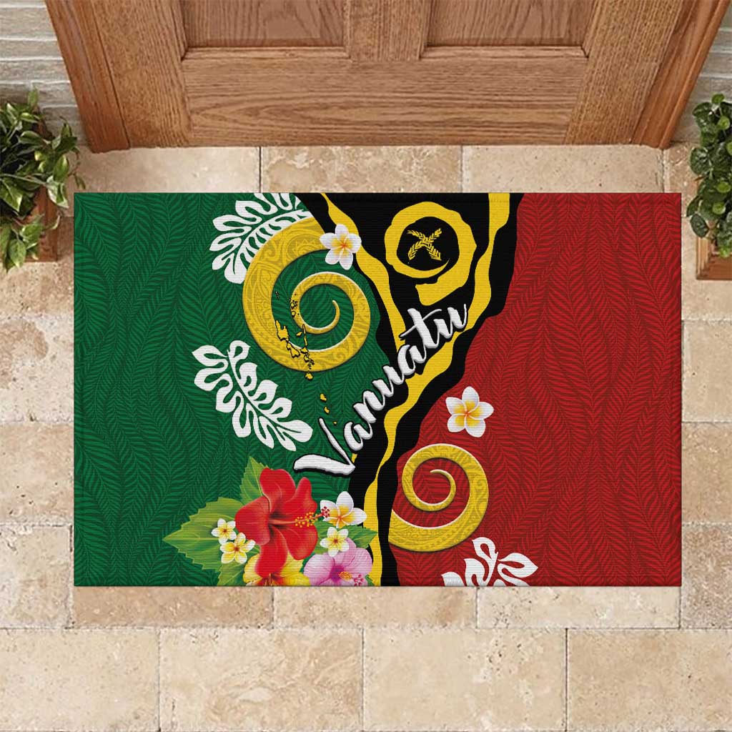 Melanesian Vanuatu Tribal Boar Tusk Rubber Doormat Tropical Plants and Namele Motifs LT03 Green - Polynesian Pride