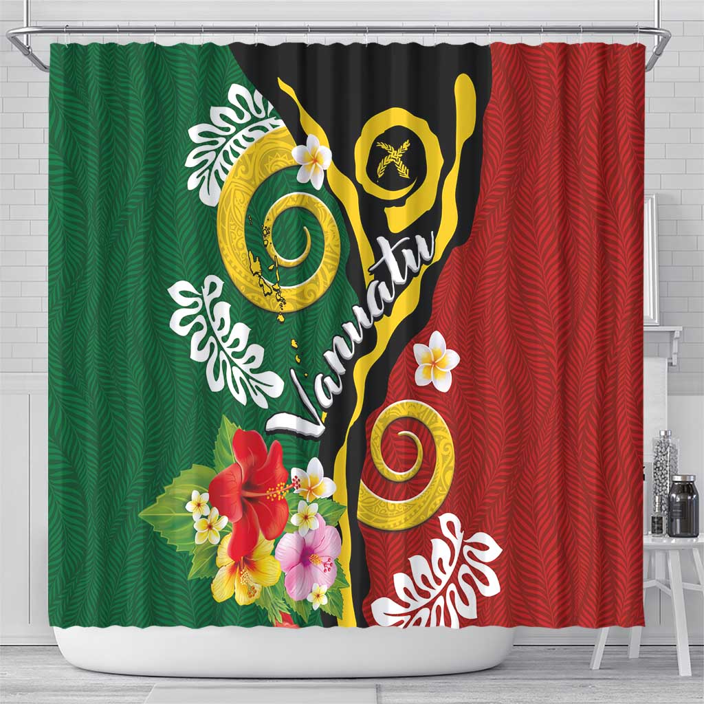 Melanesian Vanuatu Tribal Boar Tusk Shower Curtain Tropical Plants and Namele Motifs - Polynesian Pride