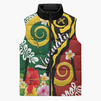 Melanesian Vanuatu Tribal Boar Tusk Sleeveless Puffer Jacket Tropical Plants and Namele Motifs LT03 Unisex Green - Polynesian Pride