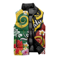 Melanesian Vanuatu Tribal Boar Tusk Sleeveless Puffer Jacket Tropical Plants and Namele Motifs LT03 - Polynesian Pride