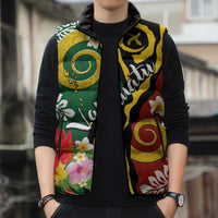 Melanesian Vanuatu Tribal Boar Tusk Sleeveless Puffer Jacket Tropical Plants and Namele Motifs LT03 - Polynesian Pride