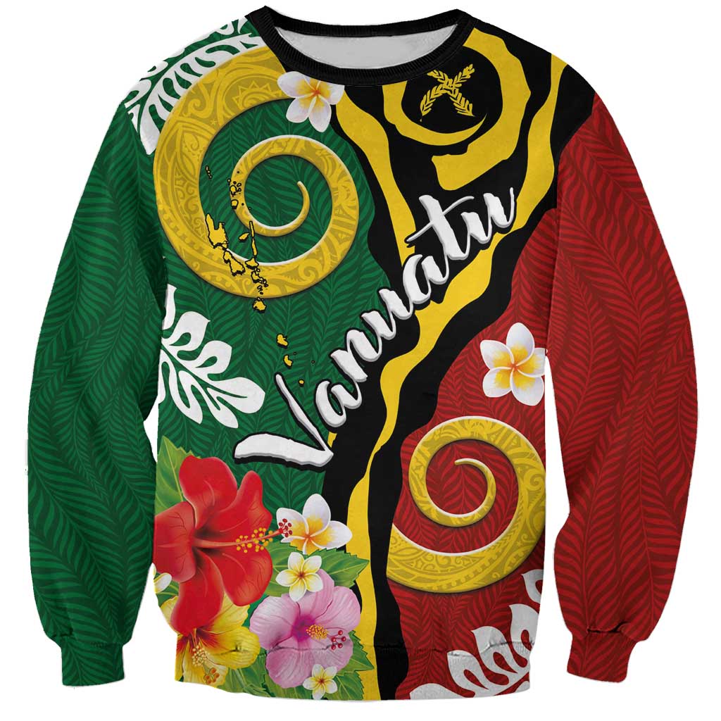 Melanesian Vanuatu Tribal Boar Tusk Sweatshirt Tropical Plants and Namele Motifs LT03 Unisex Green - Polynesian Pride