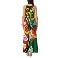 Melanesian Vanuatu Tribal Boar Tusk Tank Maxi Dress Tropical Plants and Namele Motifs - Polynesian Pride