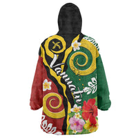 Melanesian Vanuatu Tribal Boar Tusk Wearable Blanket Hoodie Tropical Plants and Namele Motifs - Polynesian Pride