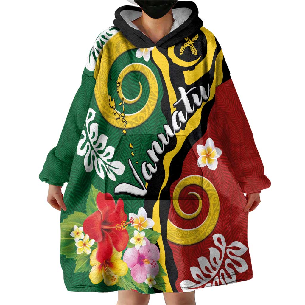Melanesian Vanuatu Tribal Boar Tusk Wearable Blanket Hoodie Tropical Plants and Namele Motifs - Polynesian Pride
