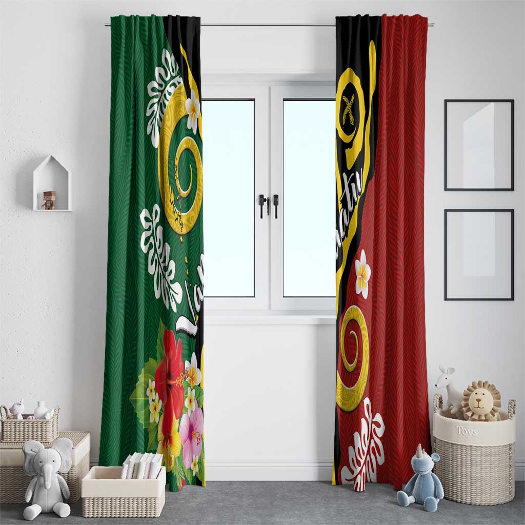 Melanesian Vanuatu Tribal Boar Tusk Window Curtain Tropical Plants and Namele Motifs - Polynesian Pride