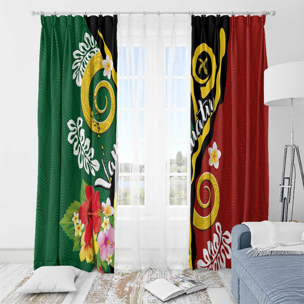 Melanesian Vanuatu Tribal Boar Tusk Window Curtain Tropical Plants and Namele Motifs - Polynesian Pride
