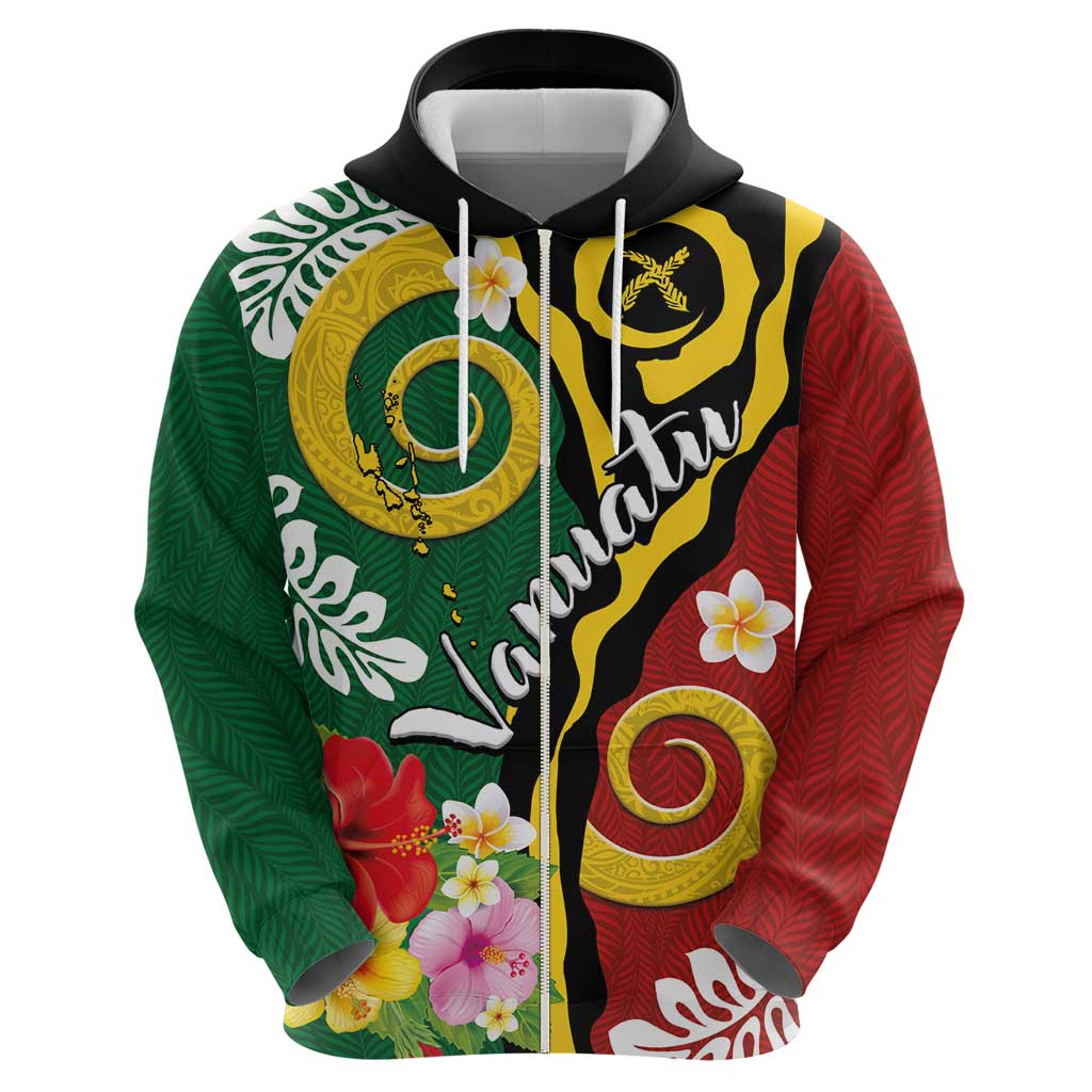 Melanesian Vanuatu Tribal Boar Tusk Zip Hoodie Tropical Plants and Namele Motifs - Polynesian Pride