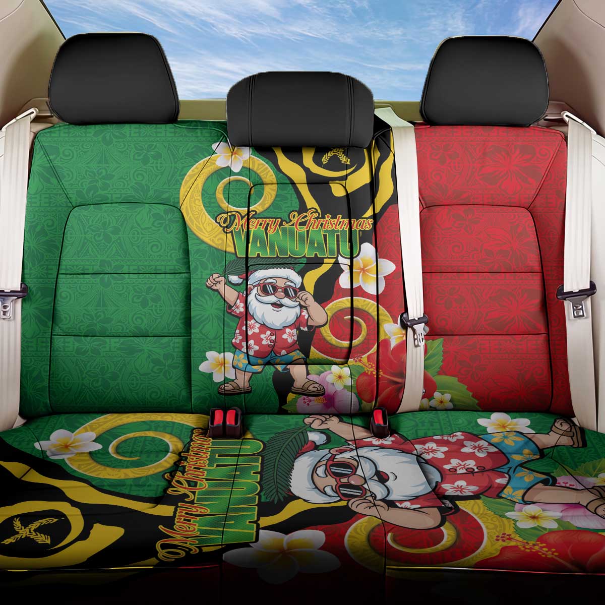 Vanuatu Christmas Back Car Seat Cover Funny Santa with Namele and Boar Tusk Tribal - Polynesian Pride