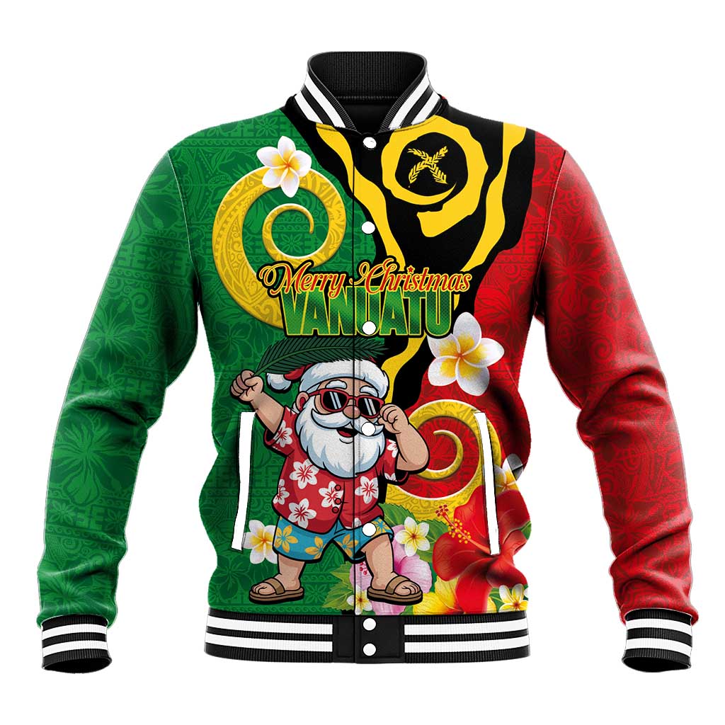 Vanuatu Christmas Baseball Jacket Funny Santa with Namele and Boar Tusk Tribal LT03 Unisex Green - Polynesian Pride