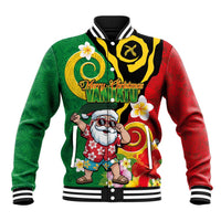 Vanuatu Christmas Baseball Jacket Funny Santa with Namele and Boar Tusk Tribal LT03 Unisex Green - Polynesian Pride
