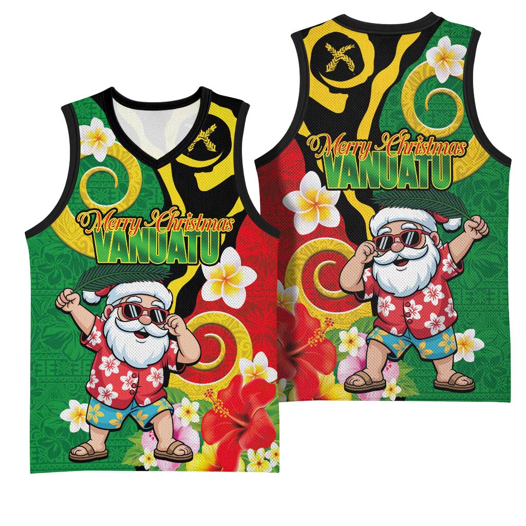 Vanuatu Christmas Basketball Jersey Funny Santa with Namele and Boar Tusk Tribal LT03 - Polynesian Pride