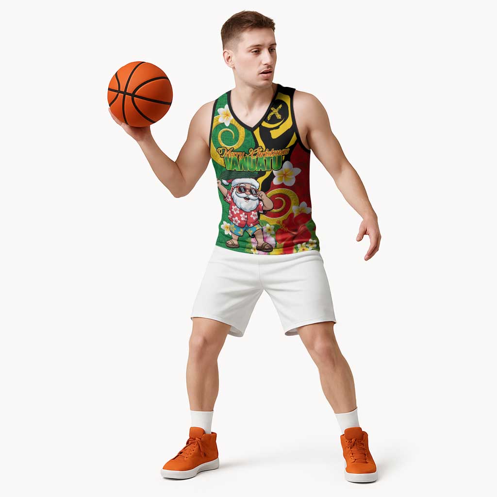 Vanuatu Christmas Basketball Jersey Funny Santa with Namele and Boar Tusk Tribal LT03 - Polynesian Pride
