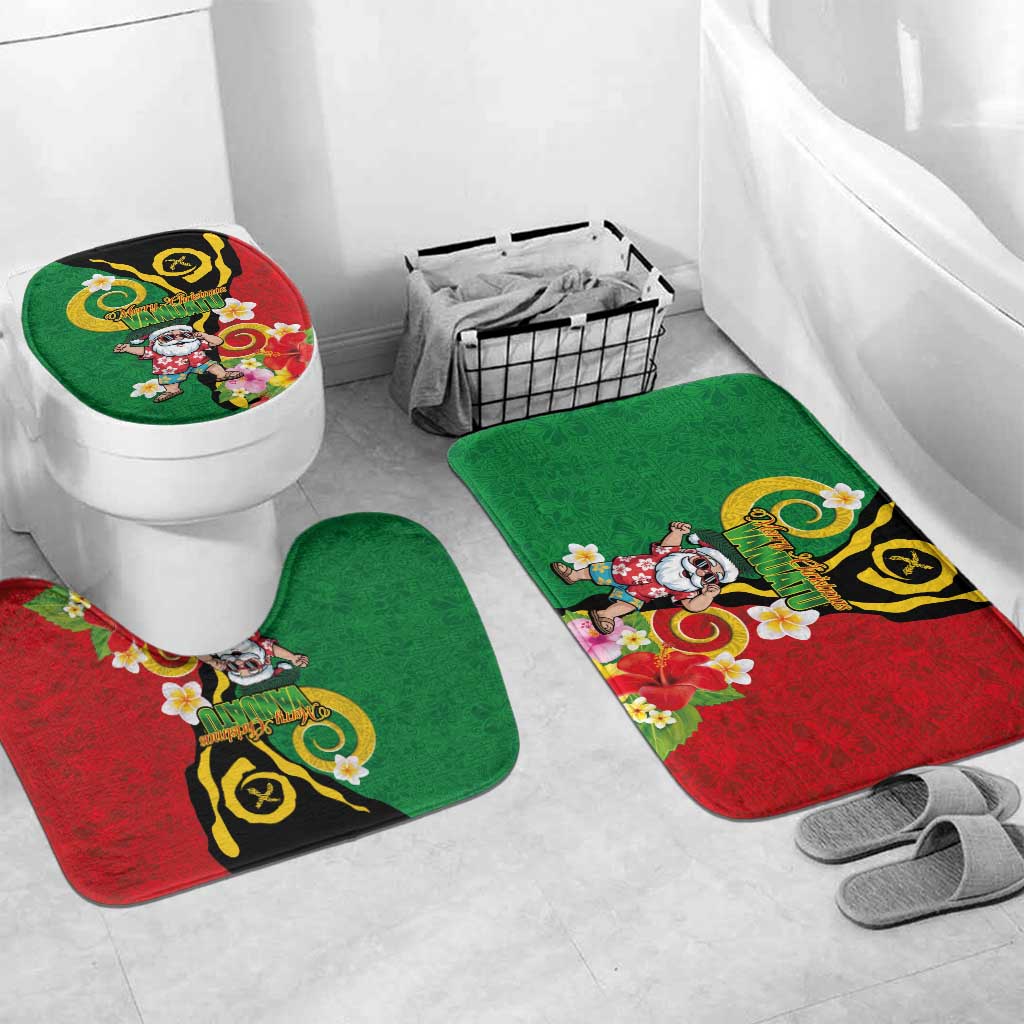 Vanuatu Christmas Bathroom Set Funny Santa with Namele and Boar Tusk Tribal LT03 Mat Set Only (3 pcs) One Size Green - Polynesian Pride