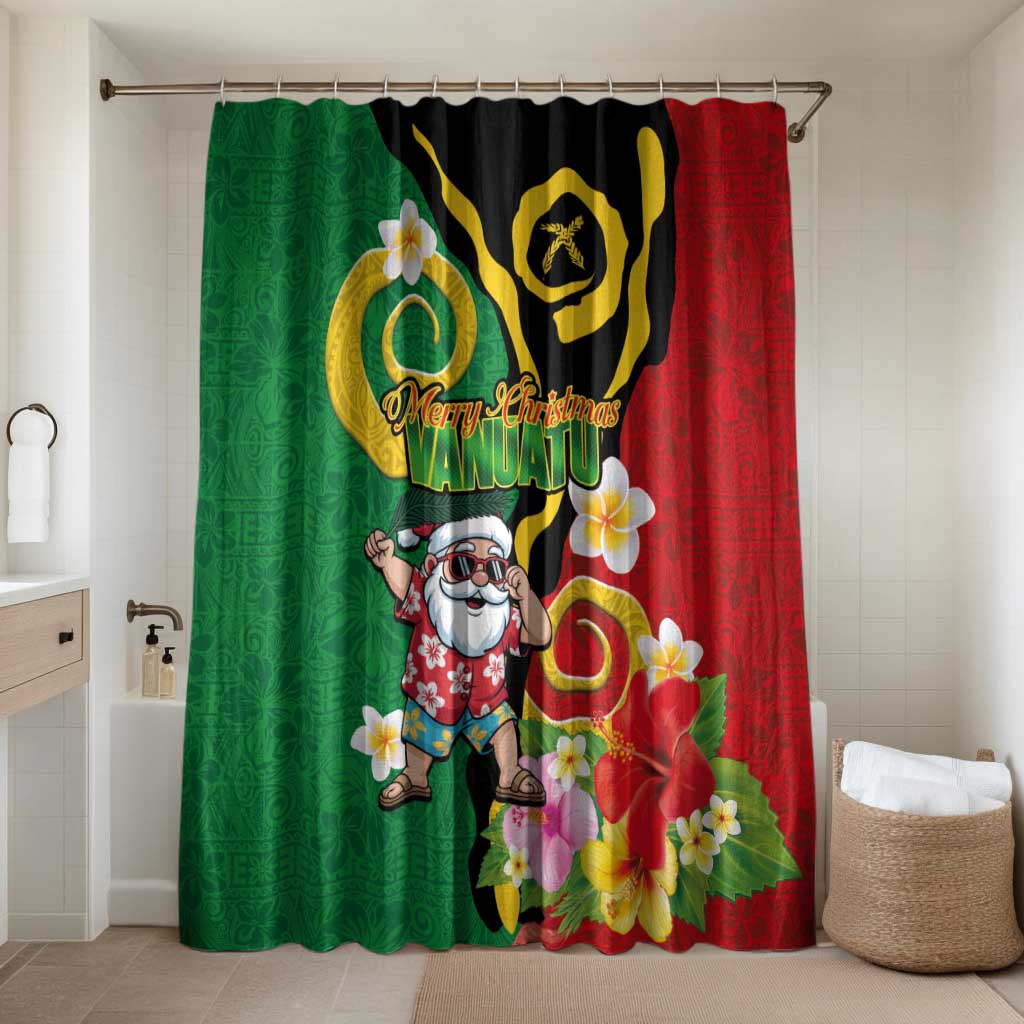 Vanuatu Christmas Bathroom Set Funny Santa with Namele and Boar Tusk Tribal LT03 Shower Curtain Only Green - Polynesian Pride