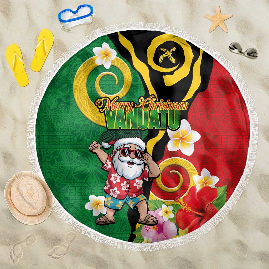 Vanuatu Christmas Beach Blanket Funny Santa with Namele and Boar Tusk Tribal LT03 One Size 150cm Green - Polynesian Pride