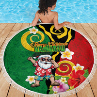 Vanuatu Christmas Beach Blanket Funny Santa with Namele and Boar Tusk Tribal LT03 - Polynesian Pride