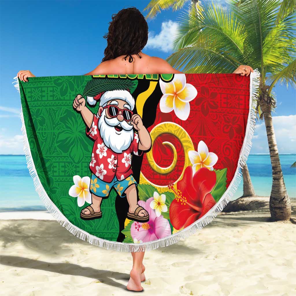 Vanuatu Christmas Beach Blanket Funny Santa with Namele and Boar Tusk Tribal LT03 - Polynesian Pride