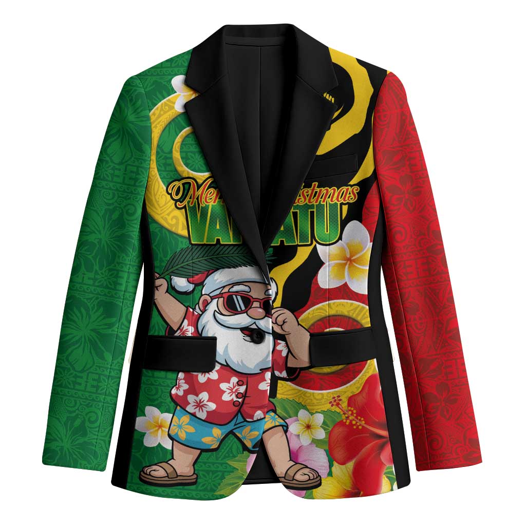 Vanuatu Christmas Blazer Funny Santa with Namele and Boar Tusk Tribal LT03 Unisex Green - Polynesian Pride