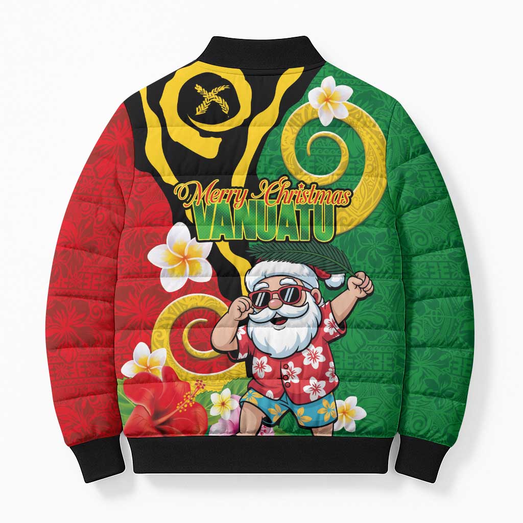 Vanuatu Christmas Bomber Puffer Jacket Funny Santa with Namele and Boar Tusk Tribal LT03 - Polynesian Pride