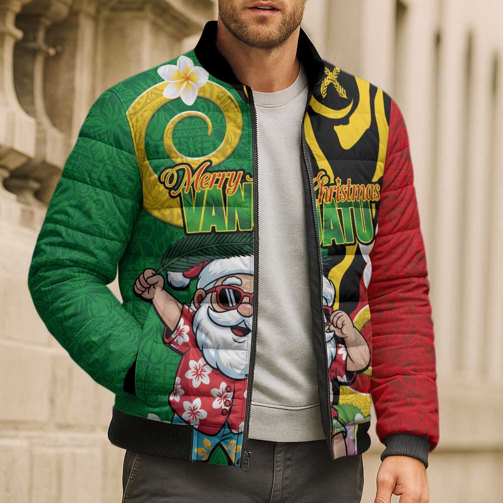Vanuatu Christmas Bomber Puffer Jacket Funny Santa with Namele and Boar Tusk Tribal LT03 - Polynesian Pride