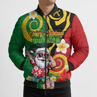 Vanuatu Christmas Bomber Puffer Jacket Funny Santa with Namele and Boar Tusk Tribal LT03 - Polynesian Pride