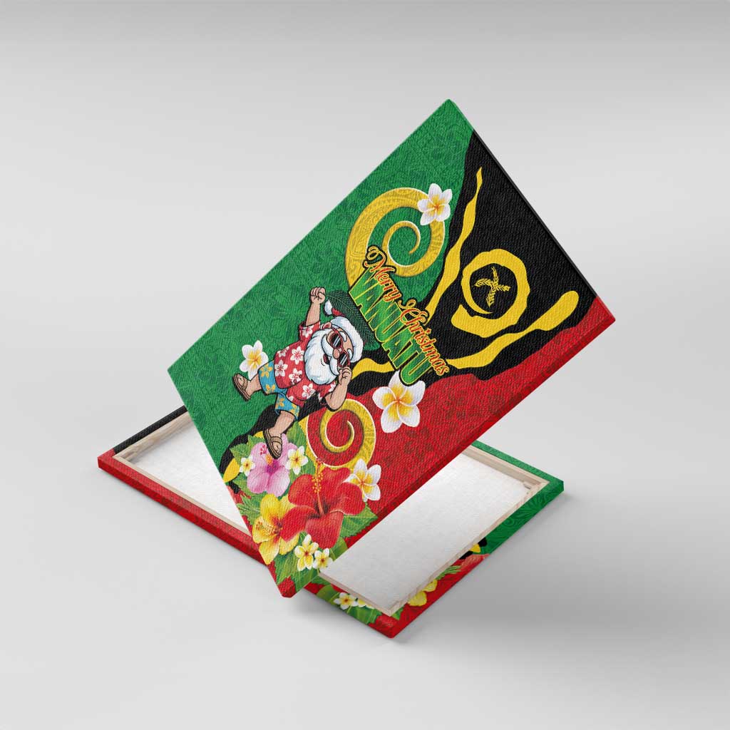 Vanuatu Christmas Canvas Wall Art Funny Santa with Namele and Boar Tusk Tribal LT03 With Frame Green - Polynesian Pride