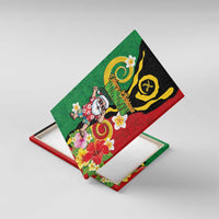 Vanuatu Christmas Canvas Wall Art Funny Santa with Namele and Boar Tusk Tribal LT03 With Frame Green - Polynesian Pride