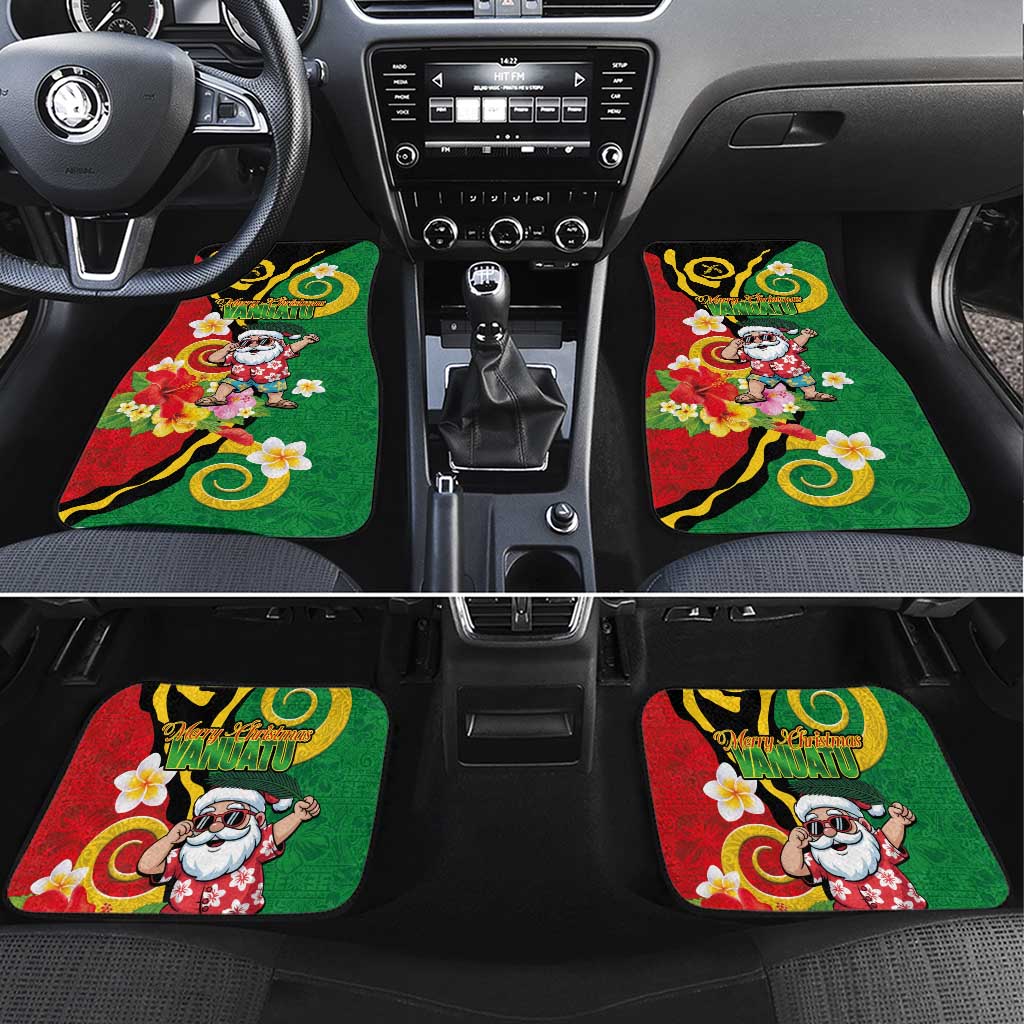 Vanuatu Christmas Car Mats Funny Santa with Namele and Boar Tusk Tribal LT03 Set 4pcs Green - Polynesian Pride