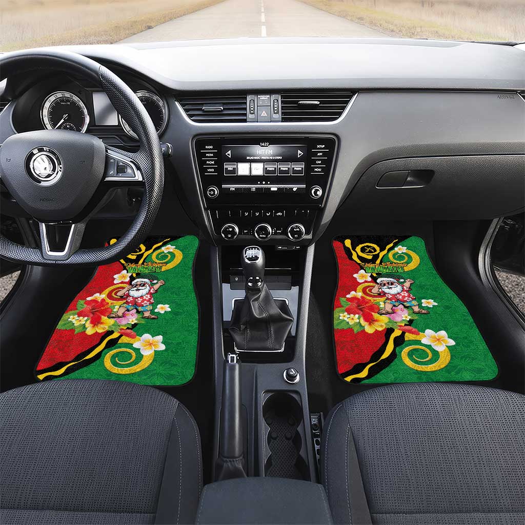 Vanuatu Christmas Car Mats Funny Santa with Namele and Boar Tusk Tribal LT03 Set 2pcs - Front Green - Polynesian Pride