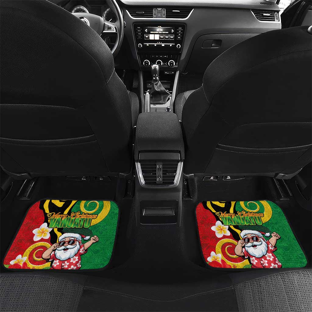 Vanuatu Christmas Car Mats Funny Santa with Namele and Boar Tusk Tribal LT03 Set 2pcs - Back Green - Polynesian Pride