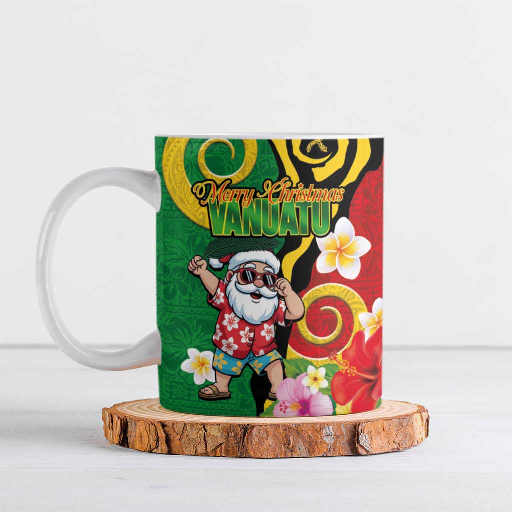 Vanuatu Christmas Ceramic Mug Funny Santa with Namele and Boar Tusk Tribal LT03 Green - Polynesian Pride