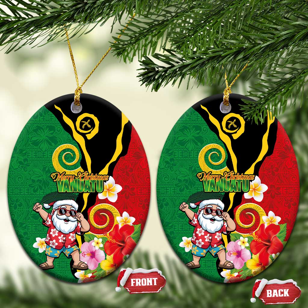 Vanuatu Christmas Ceramic Ornament Funny Santa with Namele and Boar Tusk Tribal LT03 Oval Green - Polynesian Pride