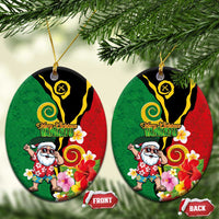 Vanuatu Christmas Ceramic Ornament Funny Santa with Namele and Boar Tusk Tribal LT03 Oval Green - Polynesian Pride