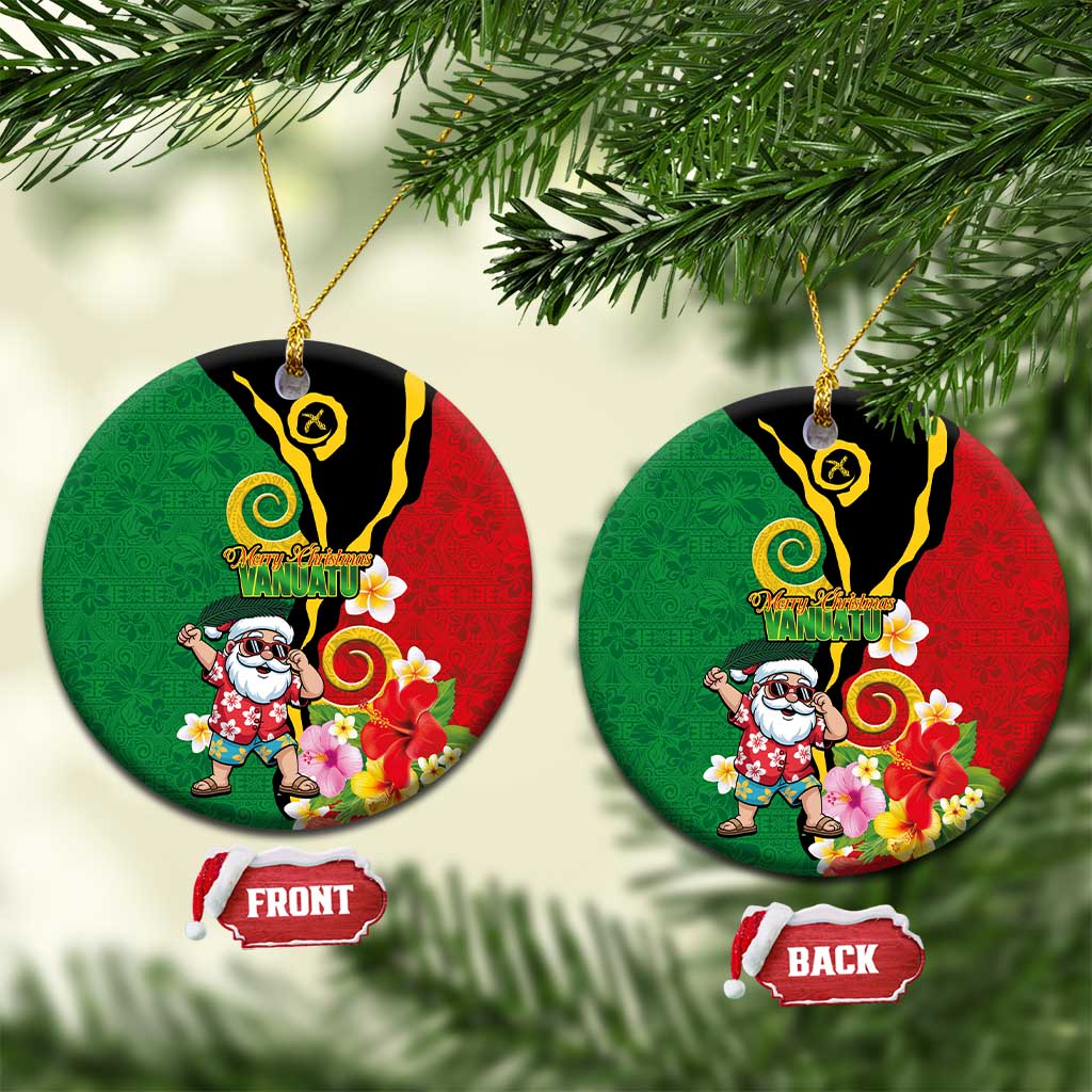 Vanuatu Christmas Ceramic Ornament Funny Santa with Namele and Boar Tusk Tribal LT03 Circle Green - Polynesian Pride