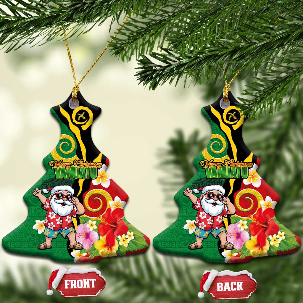 Vanuatu Christmas Ceramic Ornament Funny Santa with Namele and Boar Tusk Tribal LT03 Christmas Tree Green - Polynesian Pride