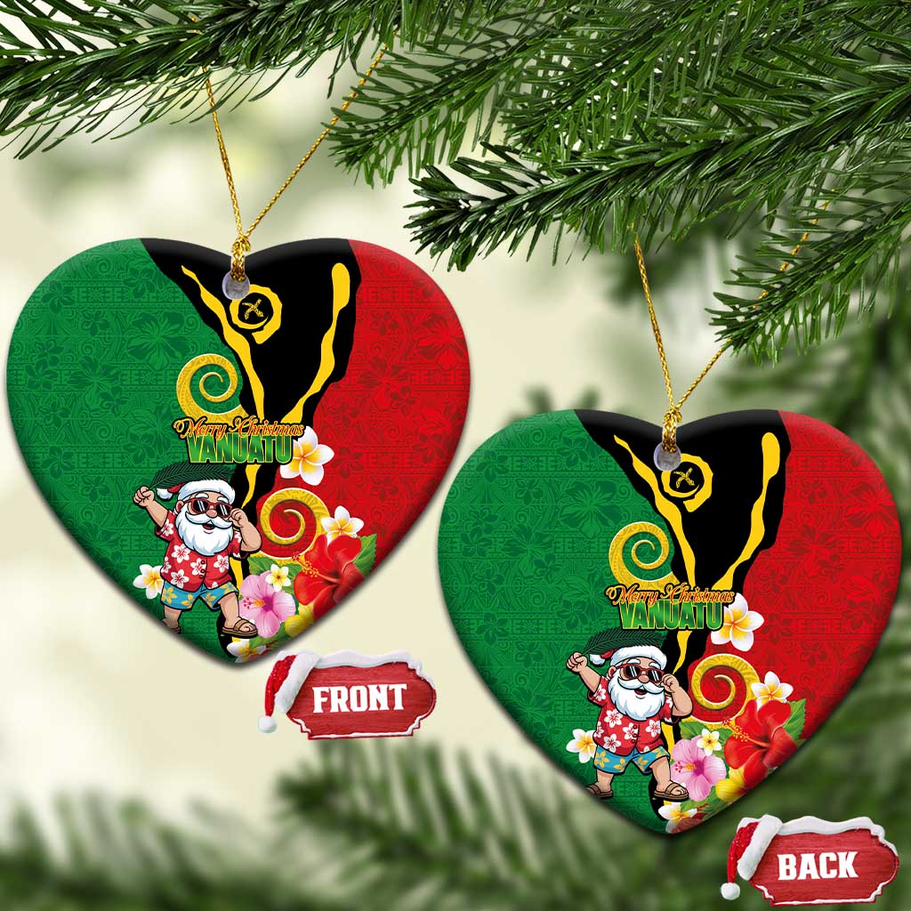 Vanuatu Christmas Ceramic Ornament Funny Santa with Namele and Boar Tusk Tribal LT03 Heart Green - Polynesian Pride