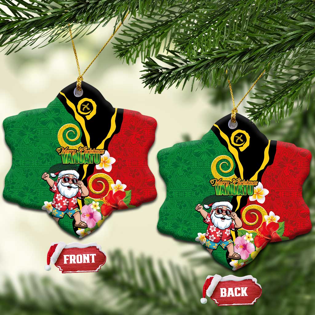 Vanuatu Christmas Ceramic Ornament Funny Santa with Namele and Boar Tusk Tribal LT03 Snow Flake Green - Polynesian Pride