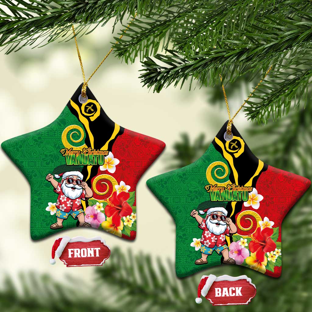 Vanuatu Christmas Ceramic Ornament Funny Santa with Namele and Boar Tusk Tribal LT03 Star Green - Polynesian Pride