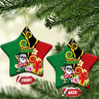 Vanuatu Christmas Ceramic Ornament Funny Santa with Namele and Boar Tusk Tribal LT03 Star Green - Polynesian Pride
