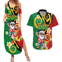 Vanuatu Christmas Couples Matching Summer Maxi Dress and Hawaiian Shirt Funny Santa with Namele and Boar Tusk Tribal - Polynesian Pride