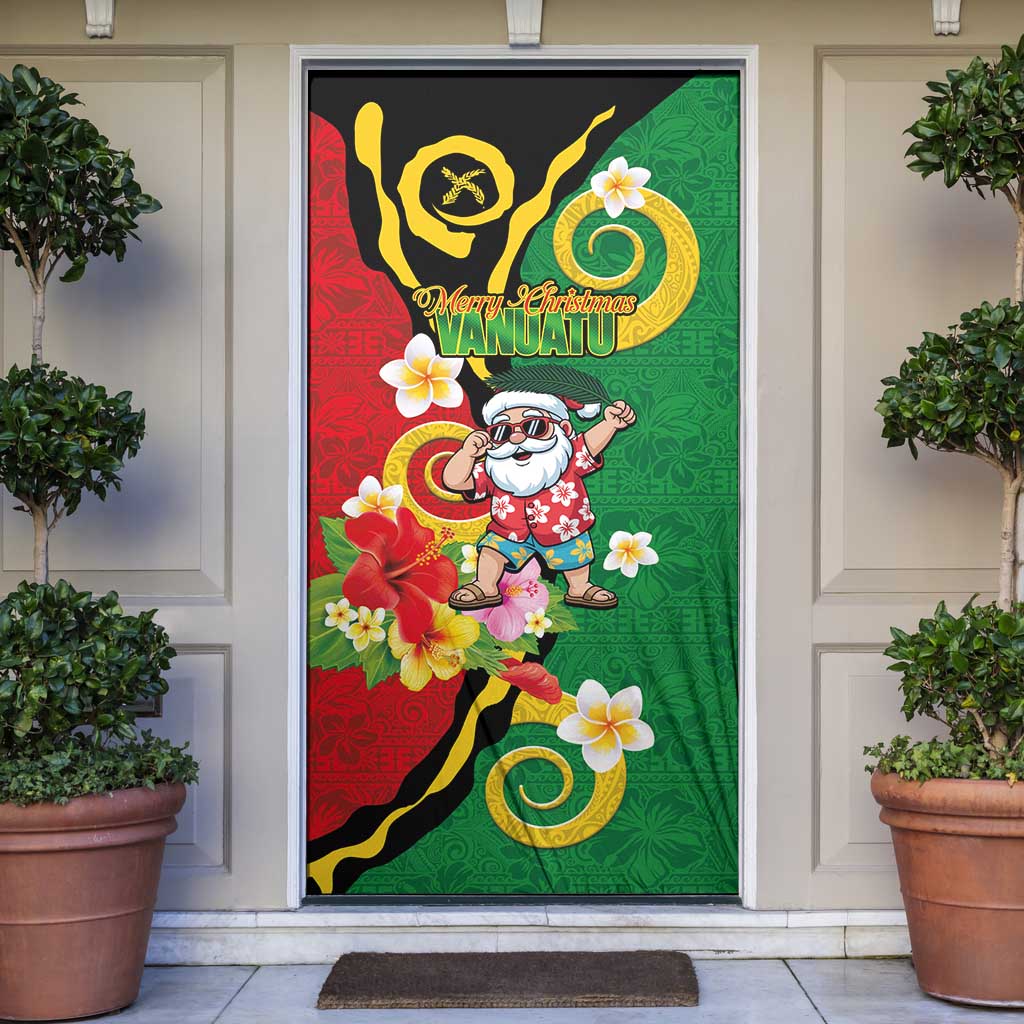 Vanuatu Christmas Door Cover Funny Santa with Namele and Boar Tusk Tribal - Polynesian Pride