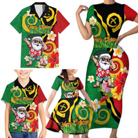 Vanuatu Christmas Family Matching Short Sleeve Bodycon Dress and Hawaiian Shirt Funny Santa with Namele and Boar Tusk Tribal - Polynesian Pride