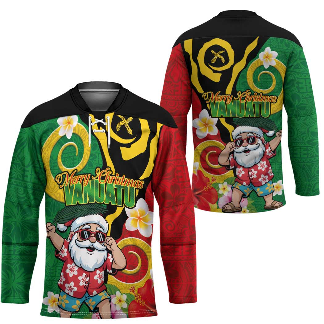 Vanuatu Christmas Hockey Jersey Funny Santa with Namele and Boar Tusk Tribal LT03 - Polynesian Pride