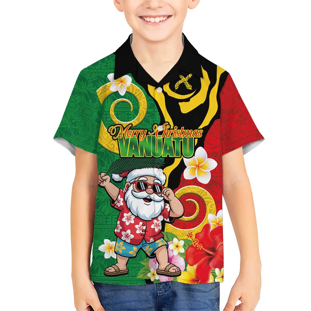 Vanuatu Christmas Kid Hawaiian Shirt Funny Santa with Namele and Boar Tusk Tribal - Polynesian Pride